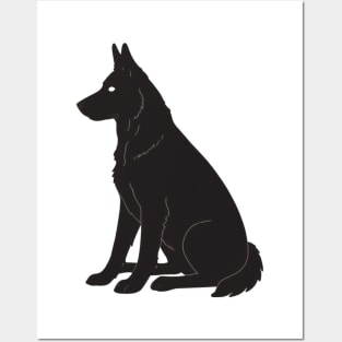 Black Silhouette Of German Shepherd Posters and Art